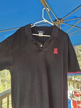 Psycho Bunny Black Polo with Pink Bunny Emblem